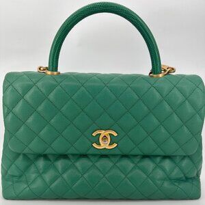 Chanel Green Caviar Coco Handle Medium Bag